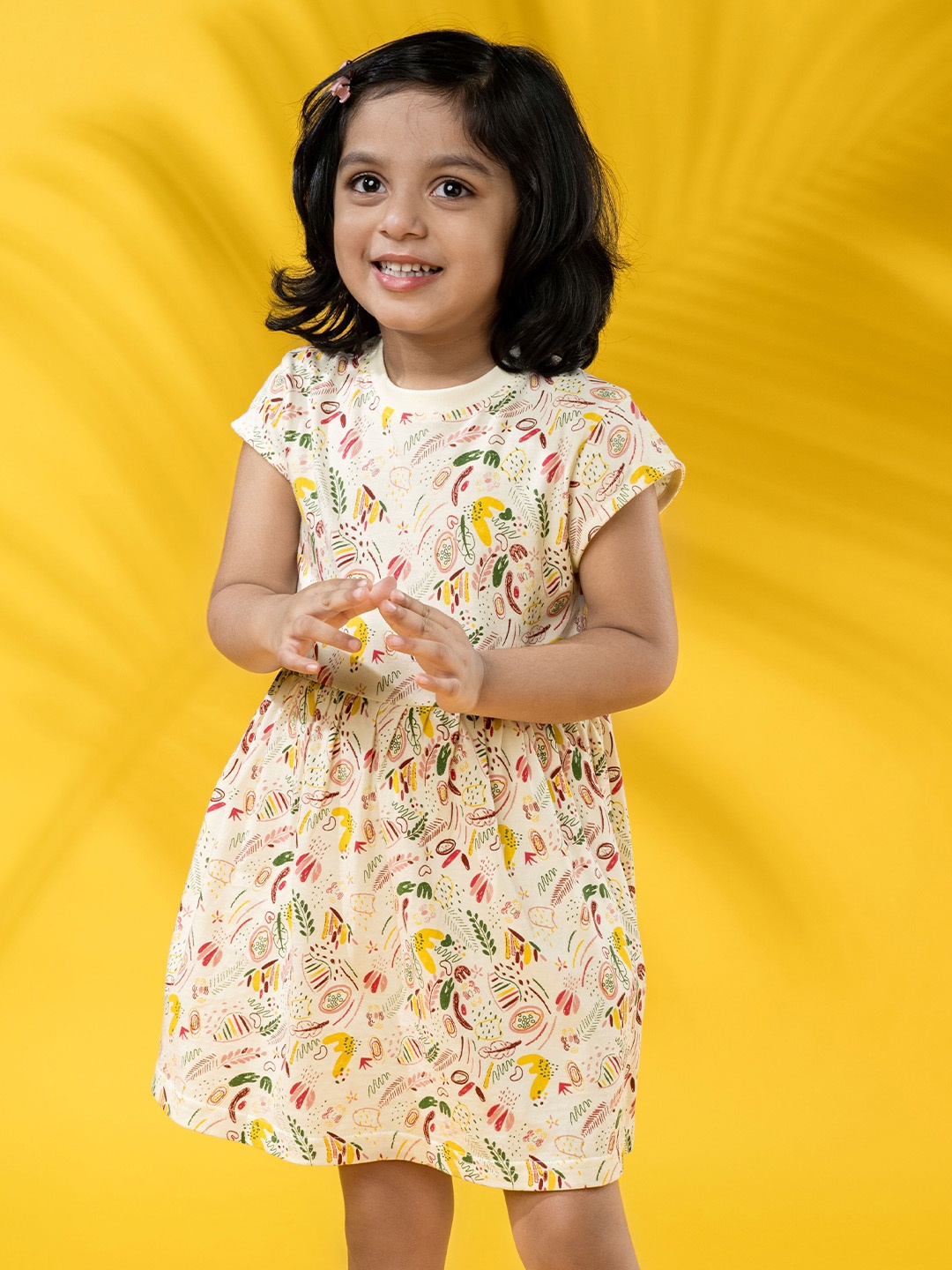 

Totle Girls Floral Printed Cotton Fit & Flare Dress, Off white