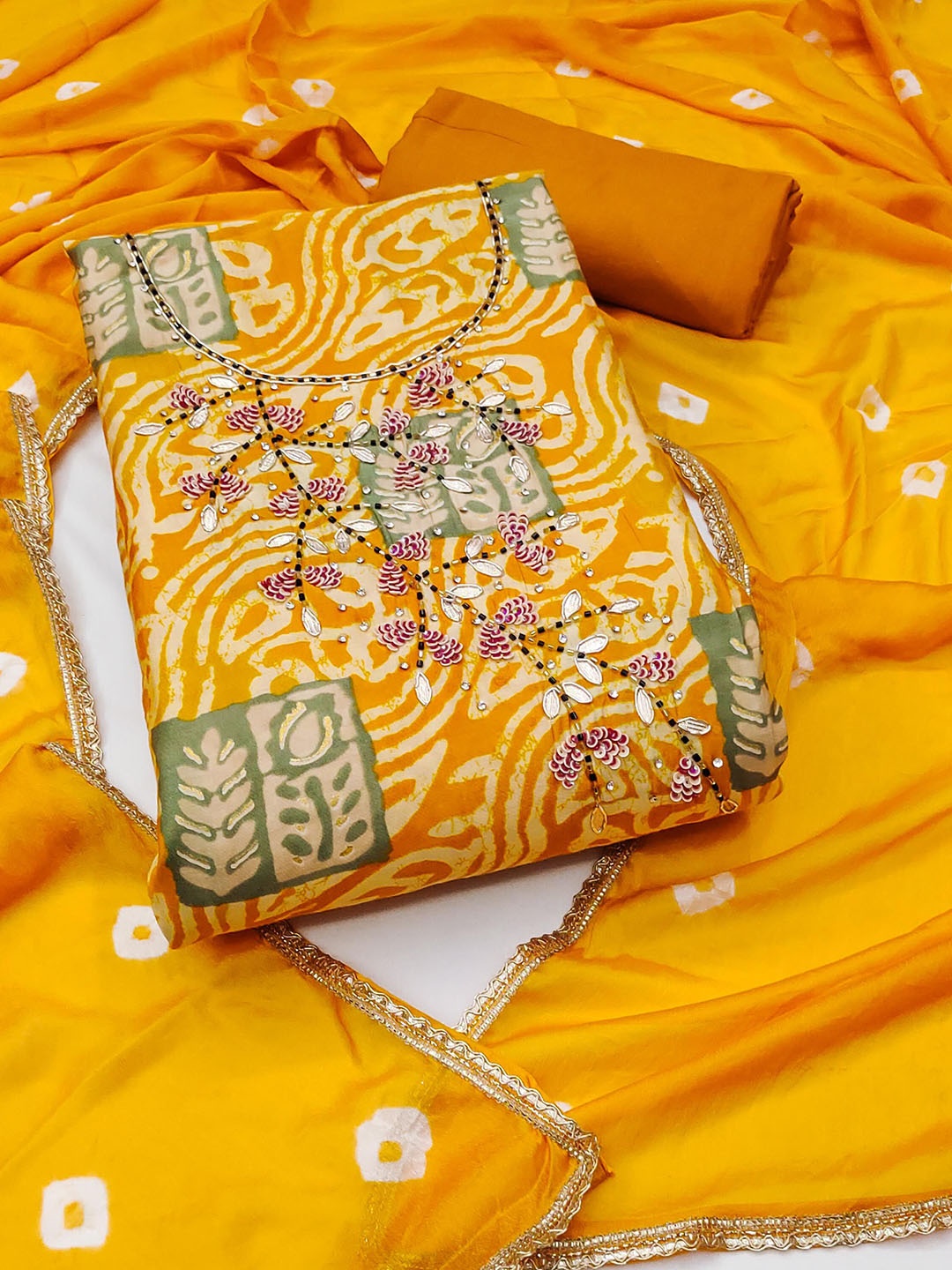 

HERE&NOW Embellished Unstitched Dress Material, Yellow