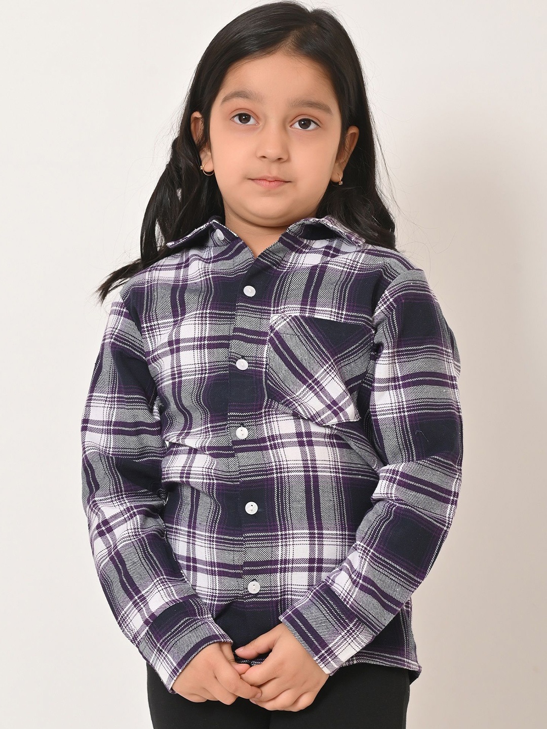 

Megha Overseas Unisex Kids Tartan Checks Opaque Checked Formal Shirt, Purple