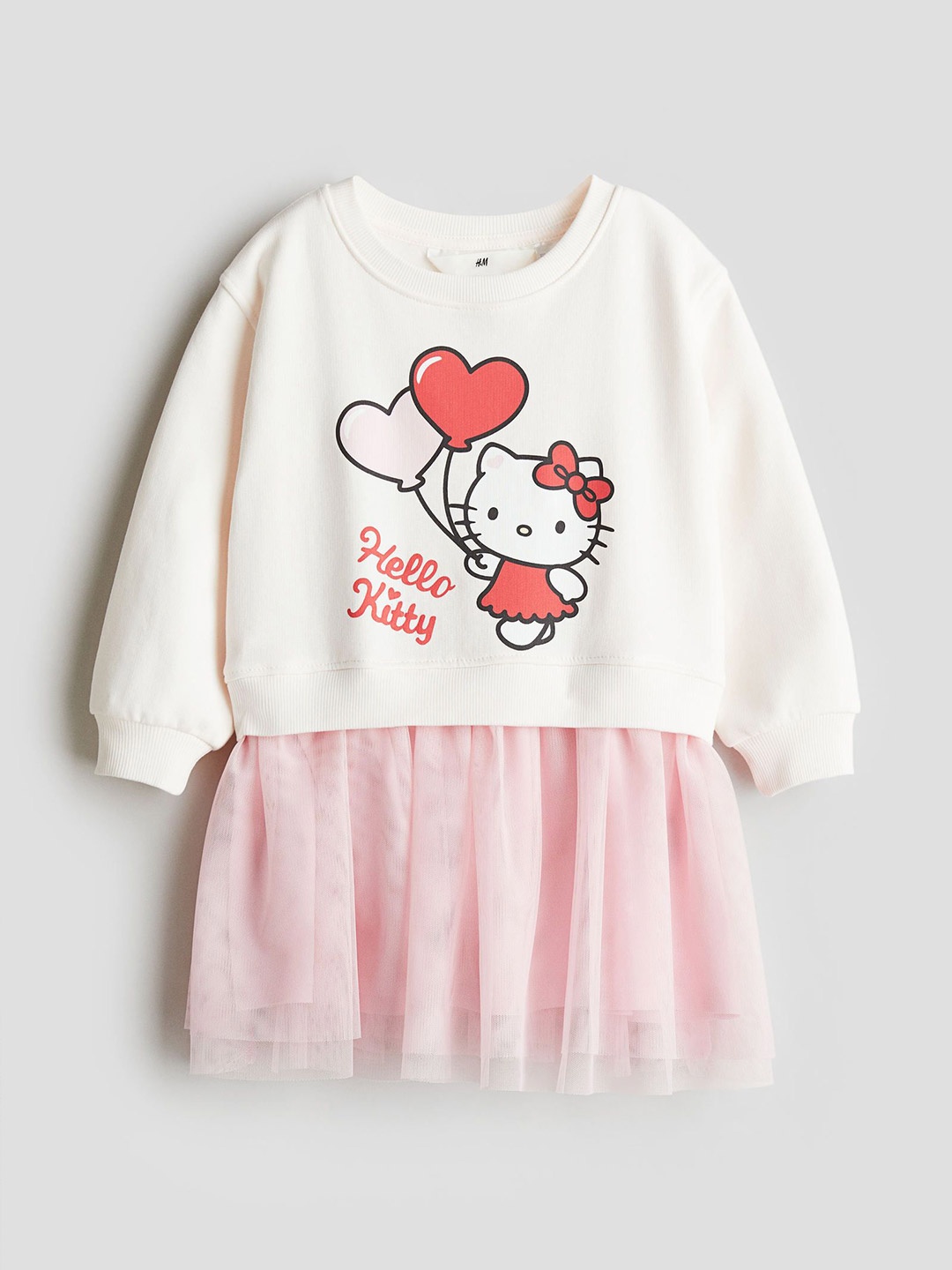 

H&M Printed Tulle-Skirt Sweatshirt Dress, Pink