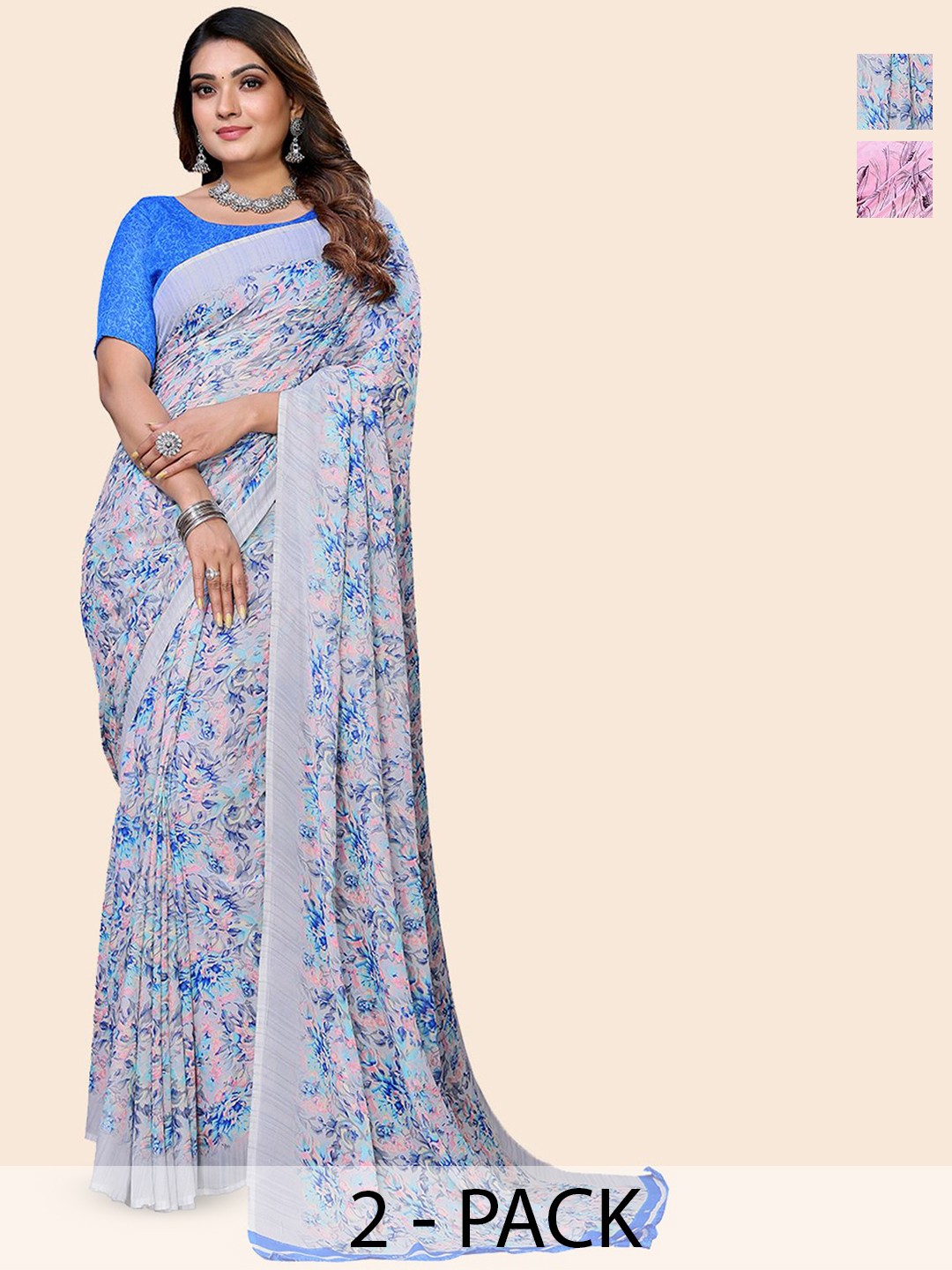 

Moda Rapido Floral Poly Georgette Saree, Pink