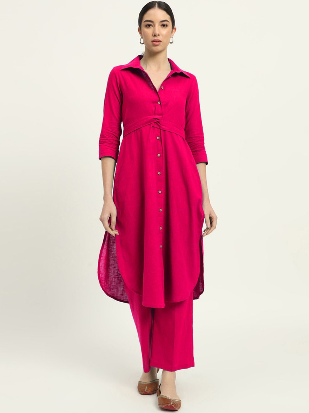 

Thevasa Pure Cotton Tunic With Trouser Co-Ords, Pink