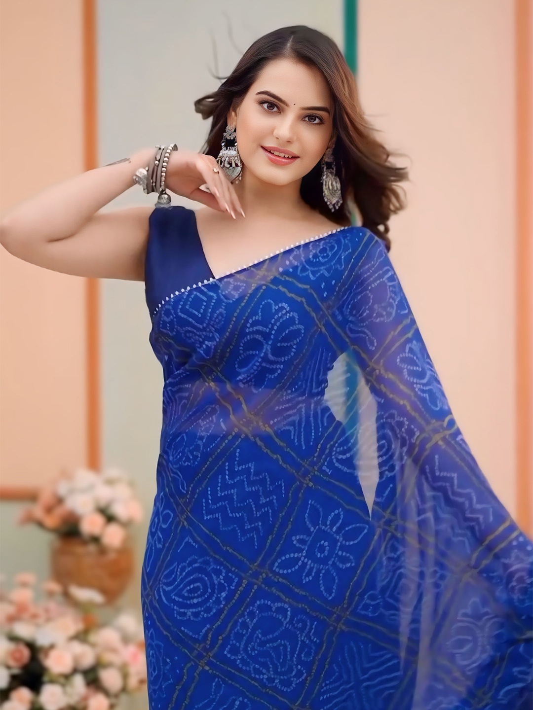 

HMP Fashion Bandhani Printed Ready to Wear Saree, Blue