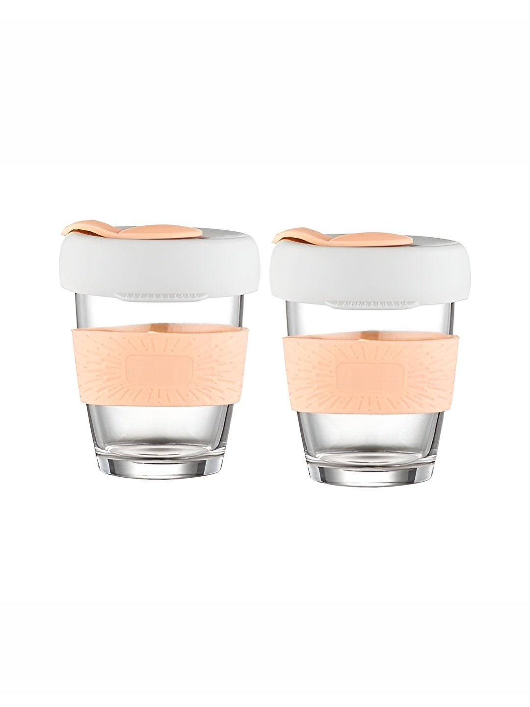 

We3 Orange & Transparent 2 Pieces Glass Glossy Reusable Cups 350ml Each