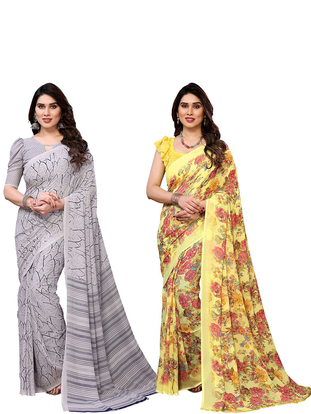 

Moda Rapido Floral Poly Georgette Saree, Grey