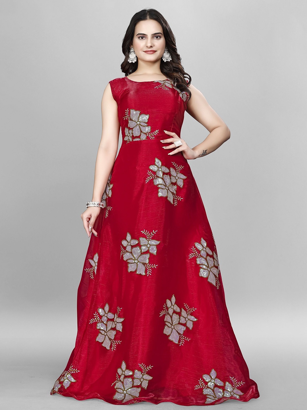 

APNISHA Women Embellished Fit & Flare Maxi Dress, Red