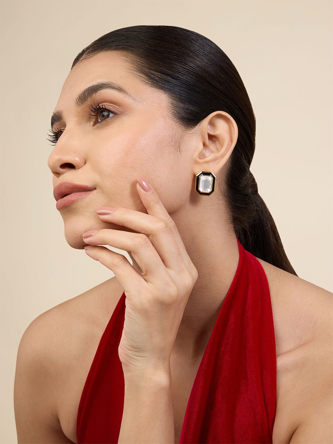 

Isharya 18Kt Gold Plated Crystals Studded Metaverse Studs Earrings