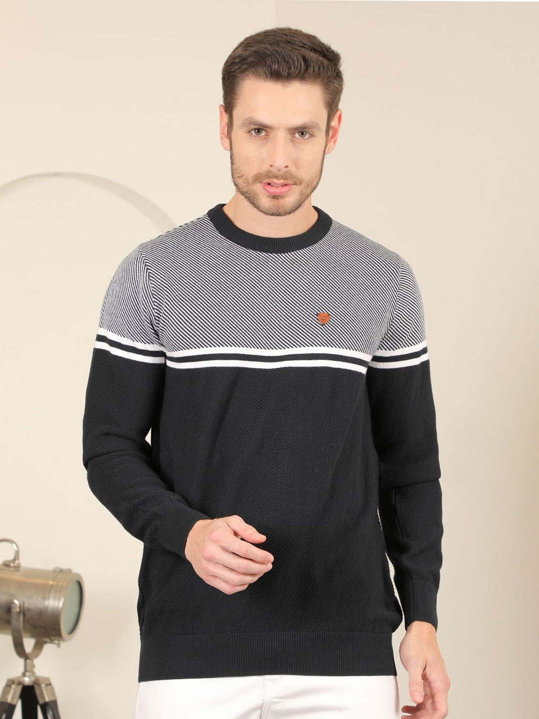 

COBB Men Striped Pullover Sweater, Navy blue