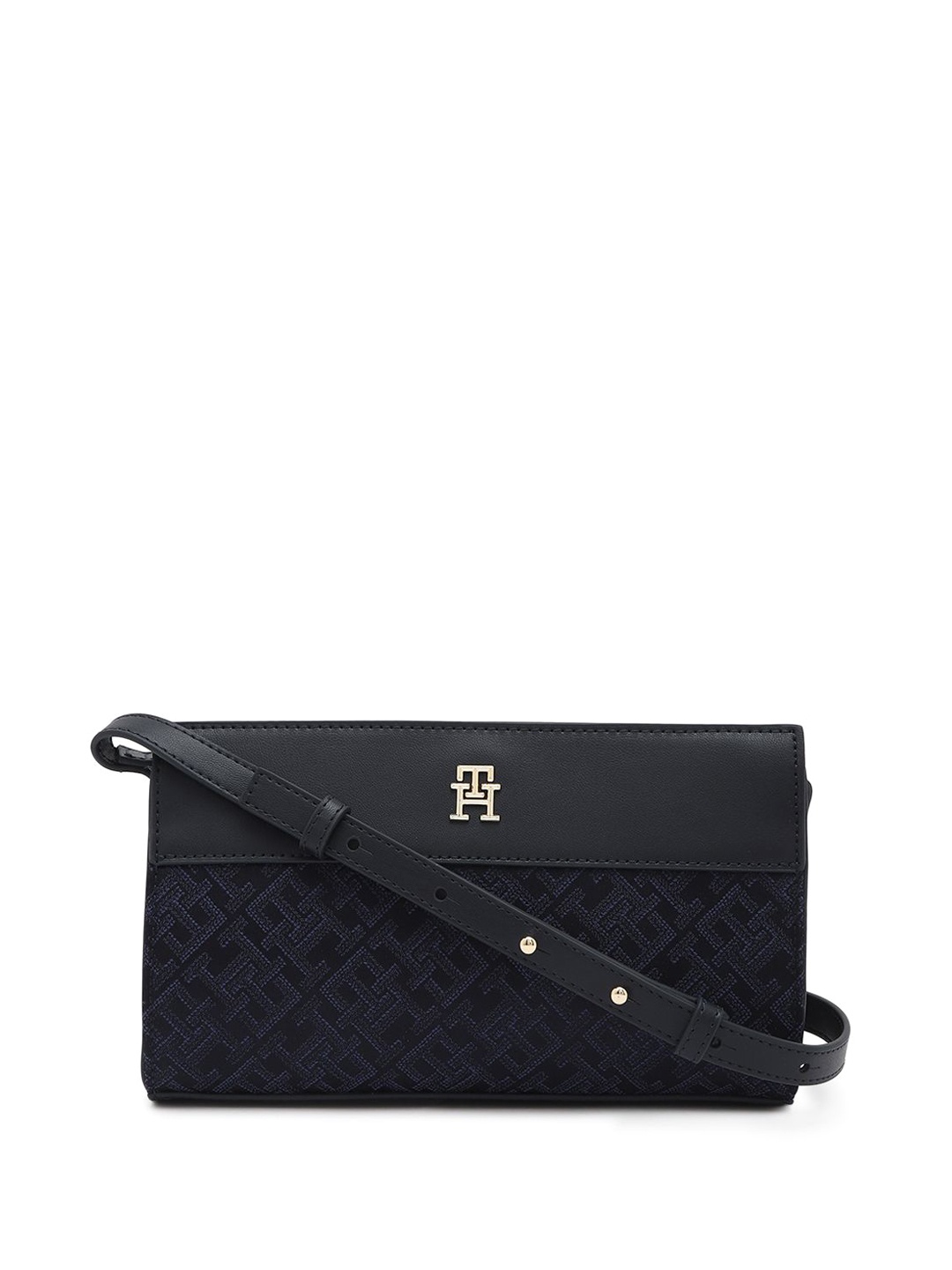

Tommy Hilfiger Ethnic Motifs PU Swagger Sling Bag with Cut Work, Blue