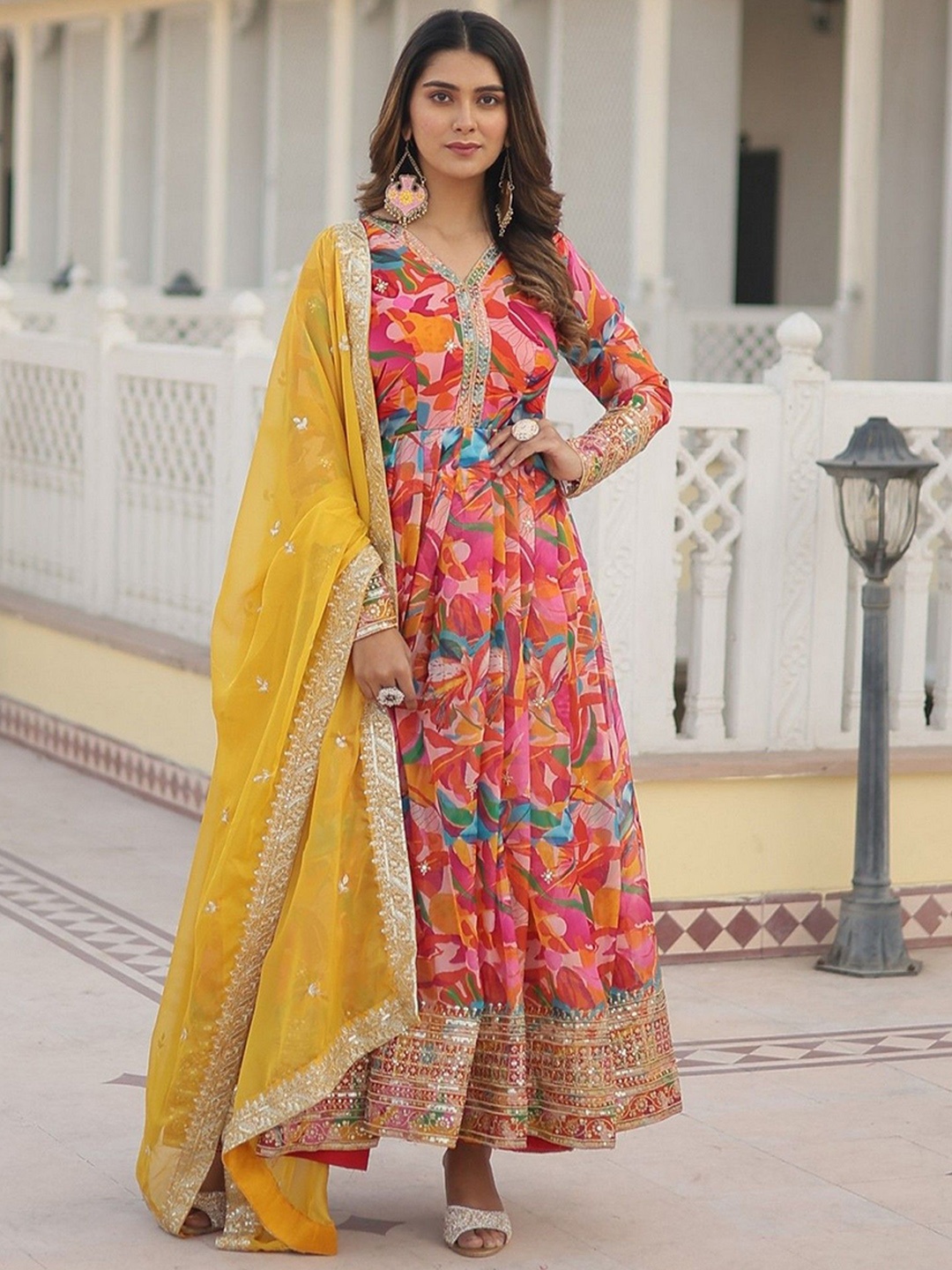 

ZEEPKART Women Ethnic Motifs Embroidered Empire Mirror Work Kurta with Dhoti Pants & With Dupatta, Pink
