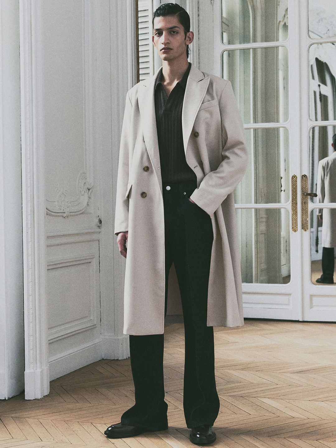 

H&M Relaxed Fit Double-Breasted Twill Coat, Beige