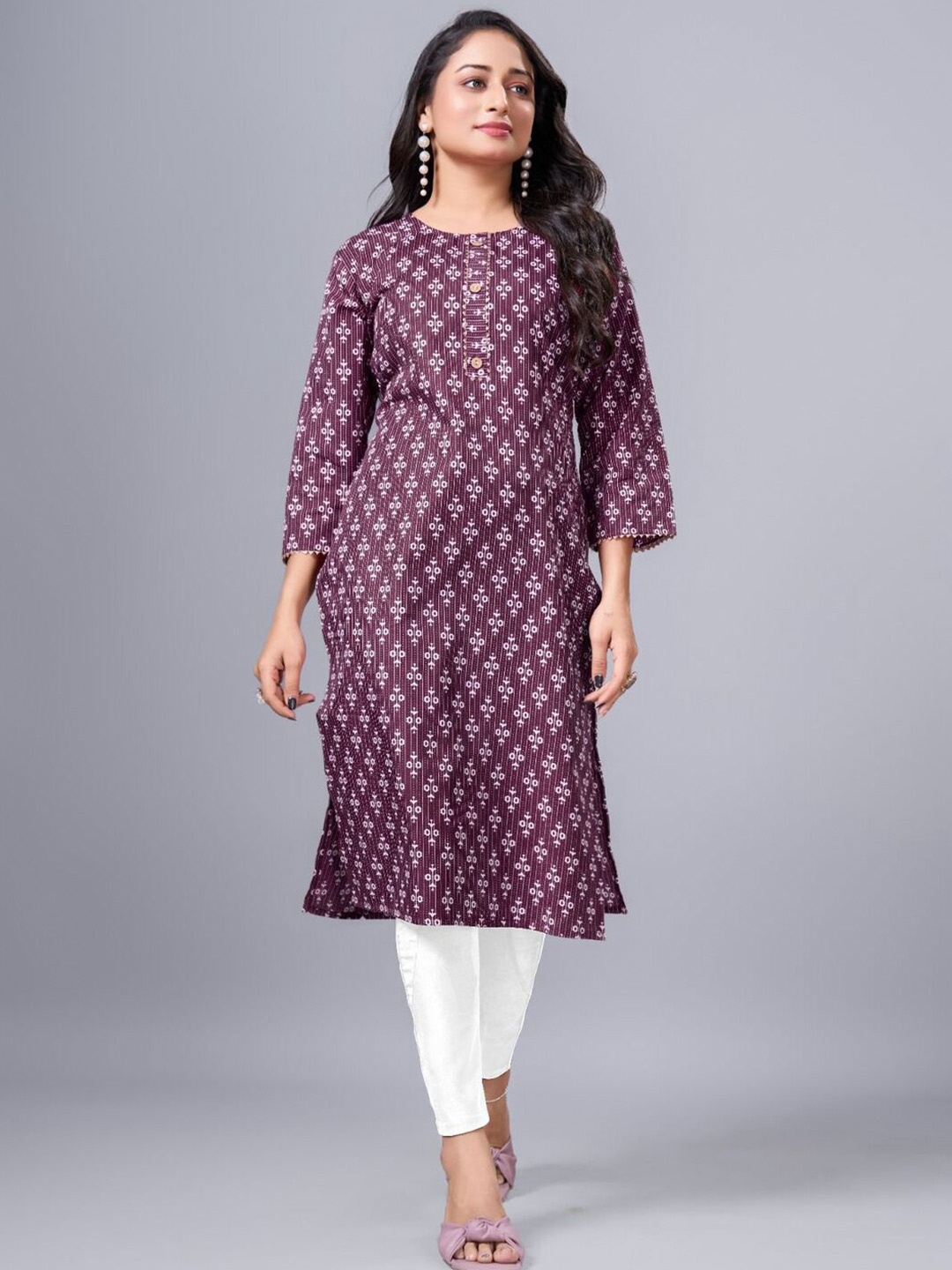

SIMPLYETHNIC Women A-Line Straight Cotton Printed Kurta, Purple