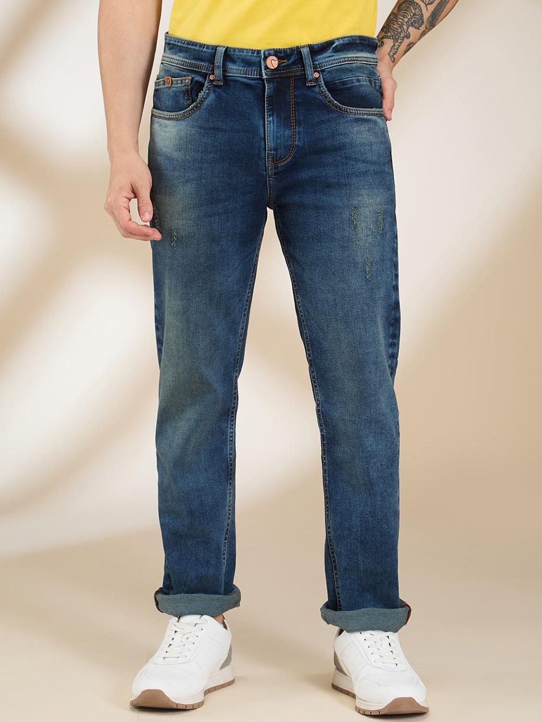 

Being Human Men Classic Low Distress Light Fade Stretchable Jeans, Blue