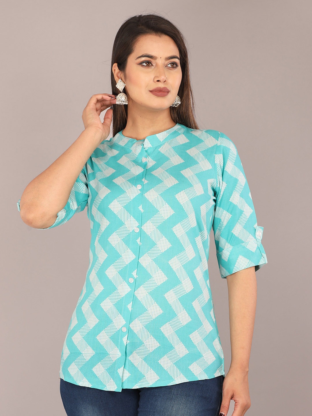 

Radhika Fashion Women Comfort Opaque Printed Casual Shirt, Turquoise blue
