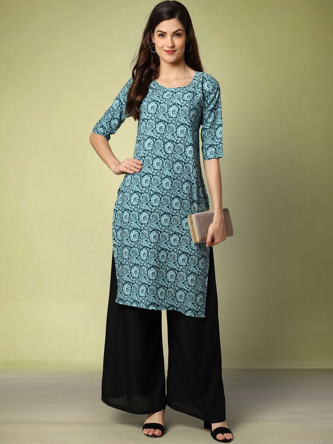 

Moda Rapido Floral Printed Round Neck Straight Kurta, Blue