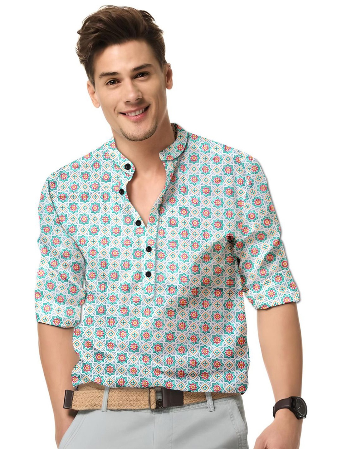 

ISUEL FAB Men Opaque Striped Formal Shirt, Beige