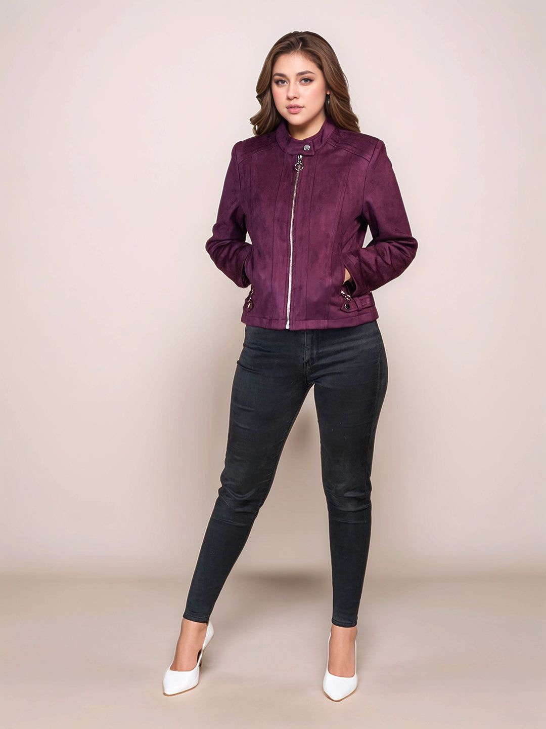 

Zink London Women Maroon Solid Straight Fit Jacket