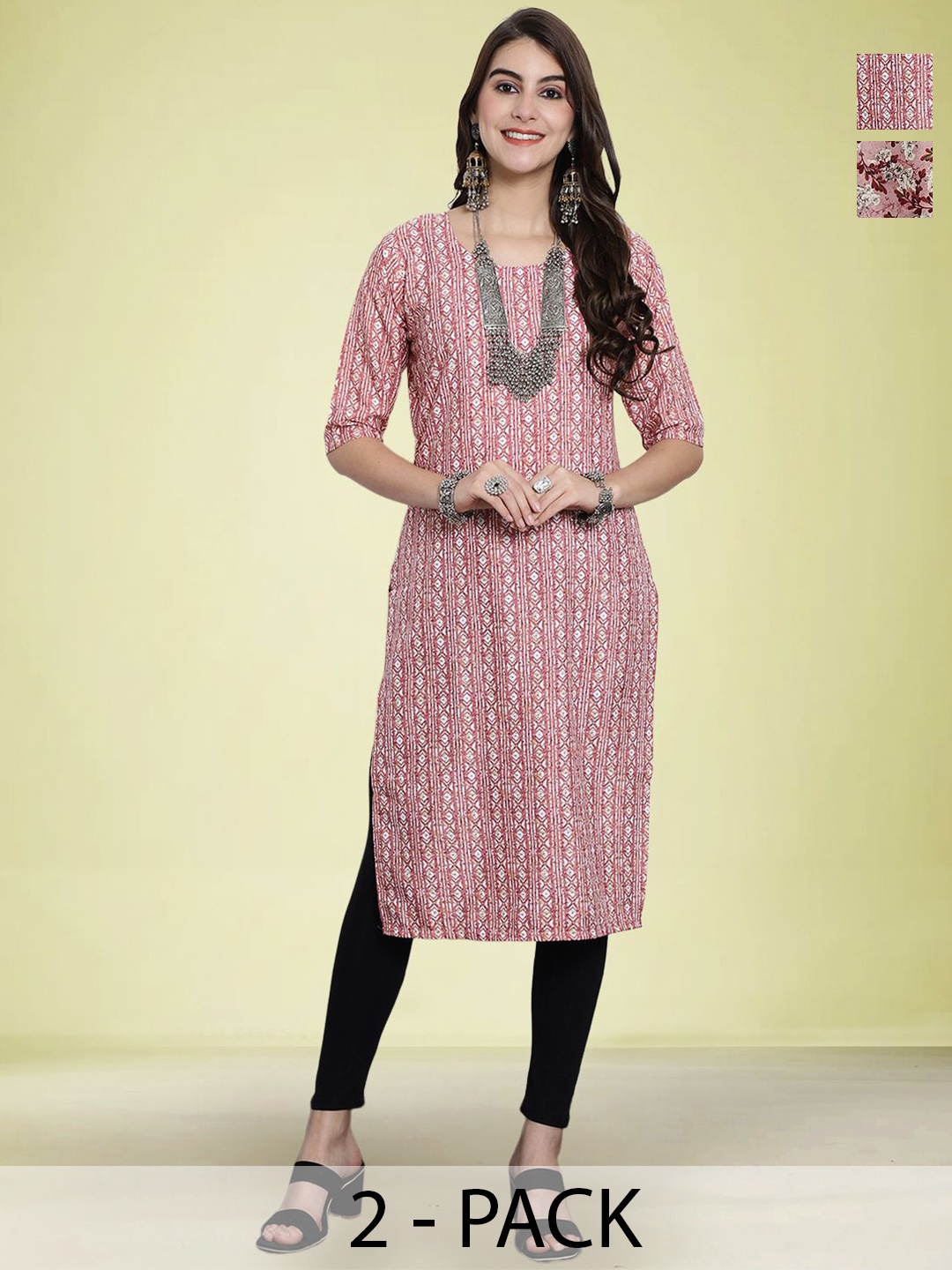 

Moda Rapido Pack Of 2 Printed Kurtas, Pink