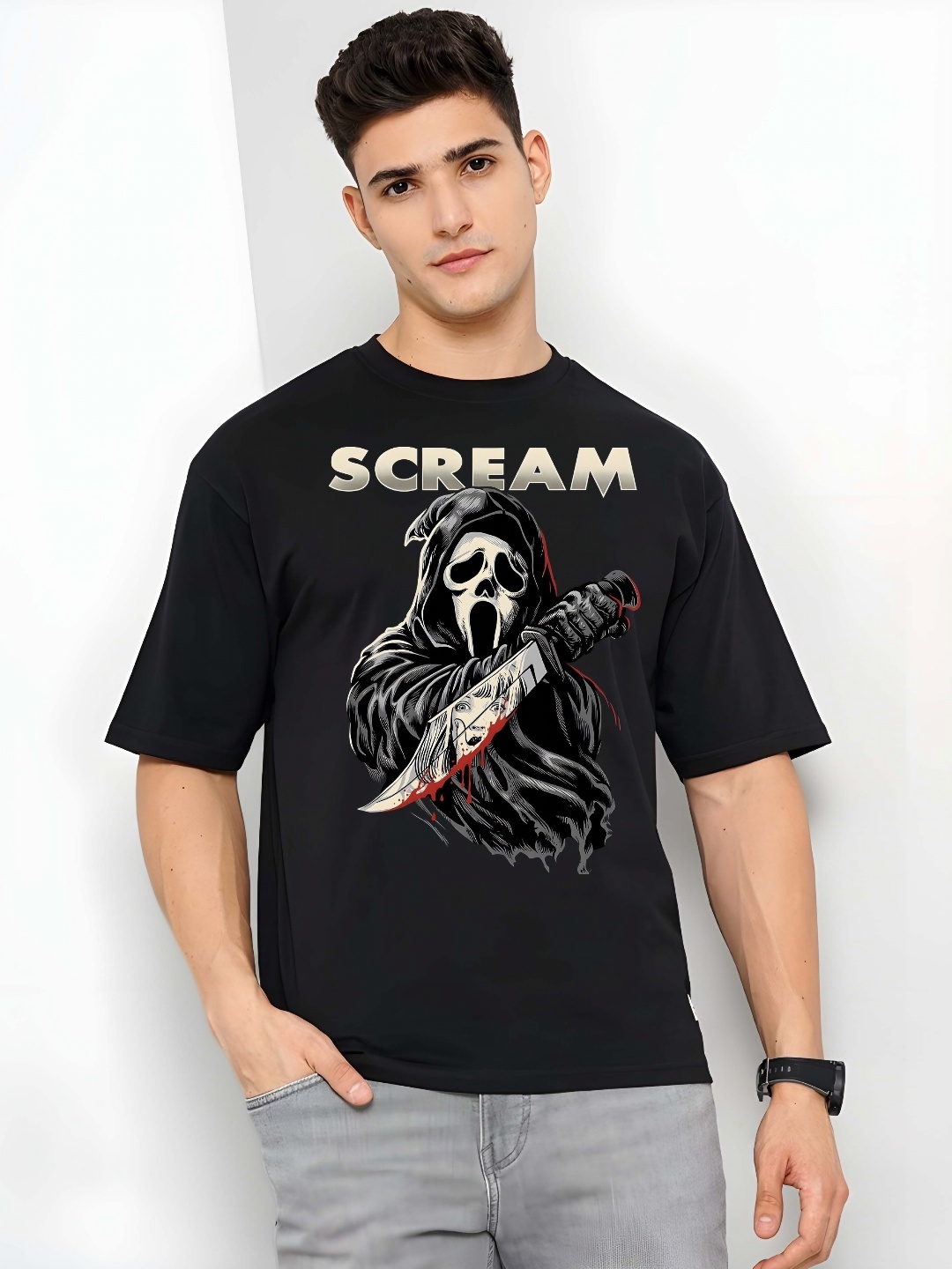

Moda Rapido Men Drop-Shoulder Sleeves Pure Cotton T-shirt, Black
