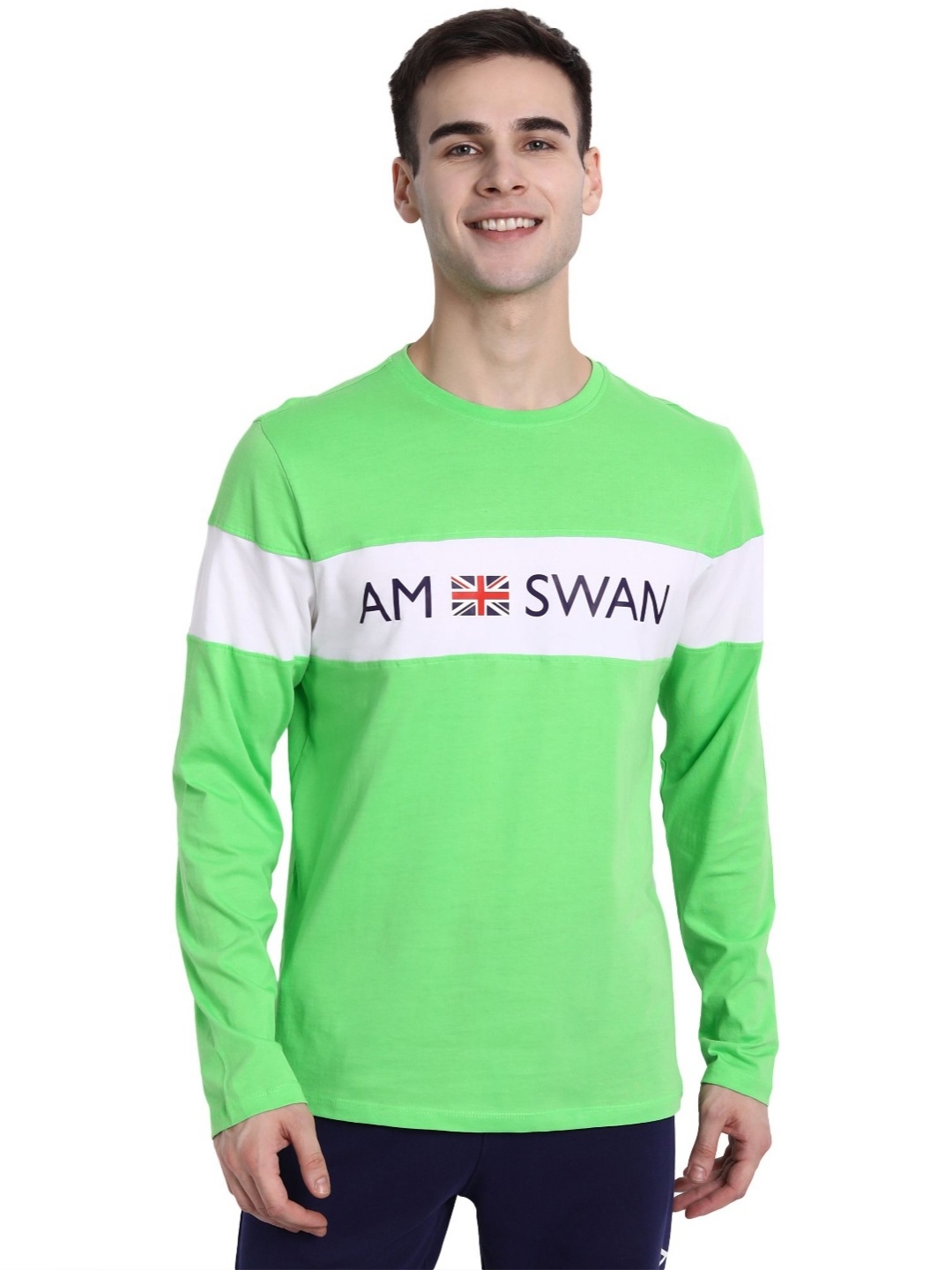 

AMSWAN Men Typography Printed Applique T-shirt, Lime green