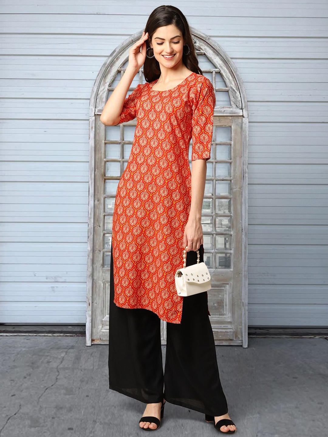 

Moda Rapido Women Ethnic Motifs Printed Straight Kurta, Red