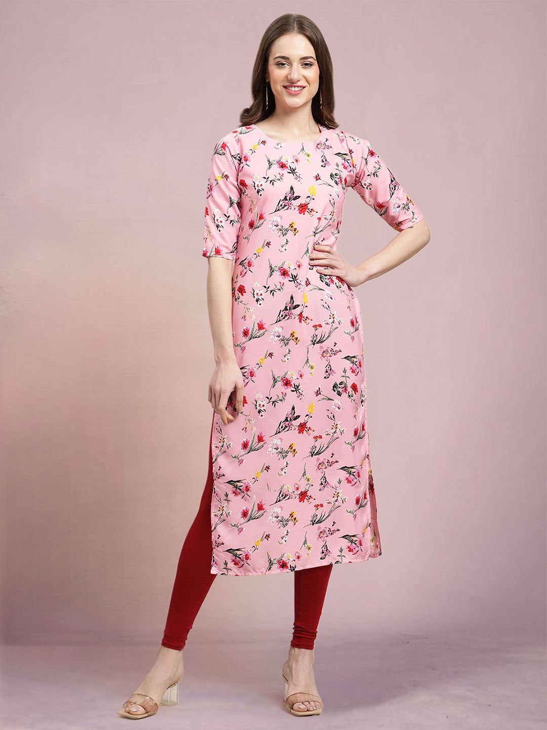 

Moda Rapido Women Printed Straight Kurta, Pink