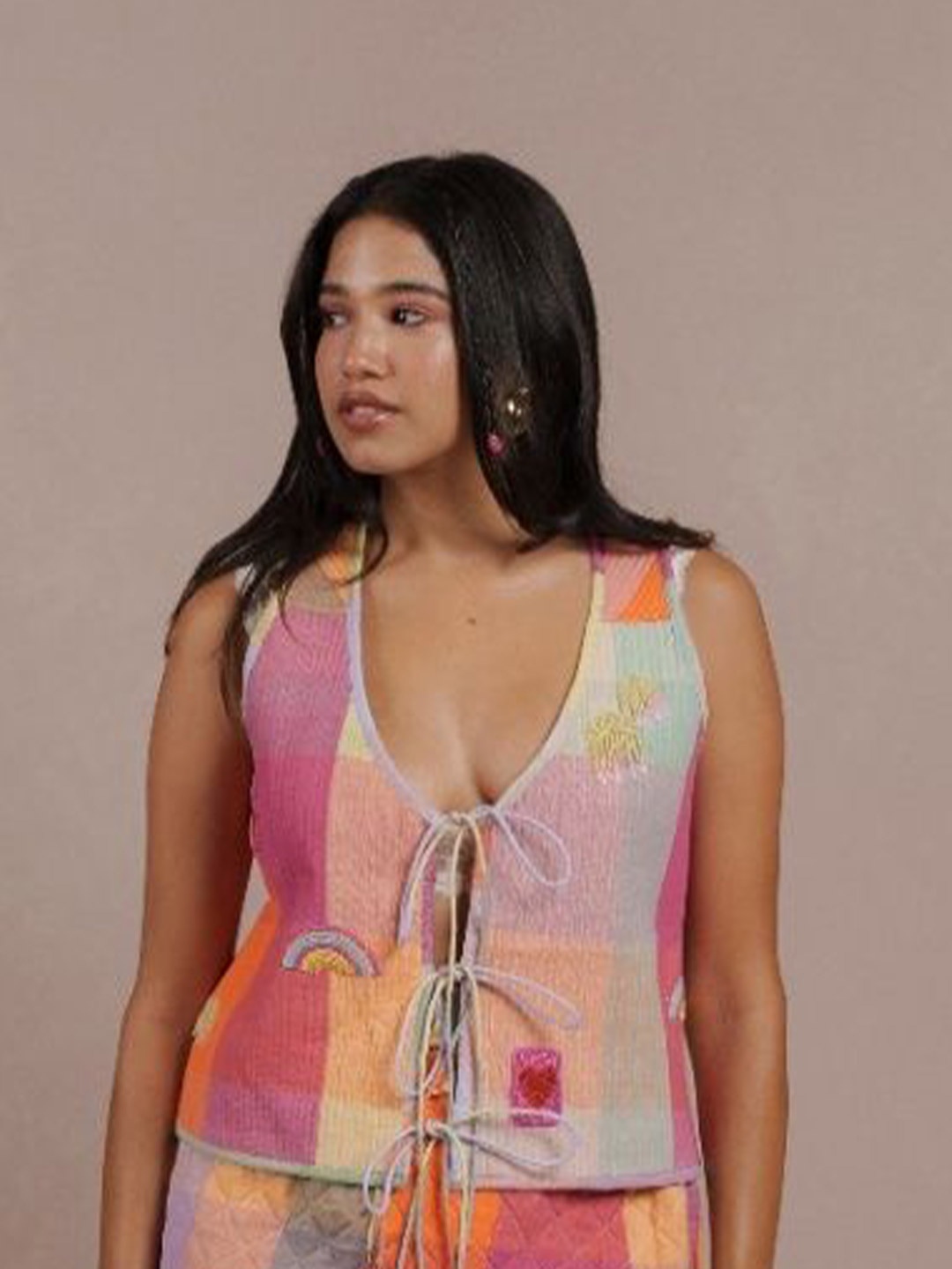 

LABEL SUGAR Colourblocked Cotton Top, Multi