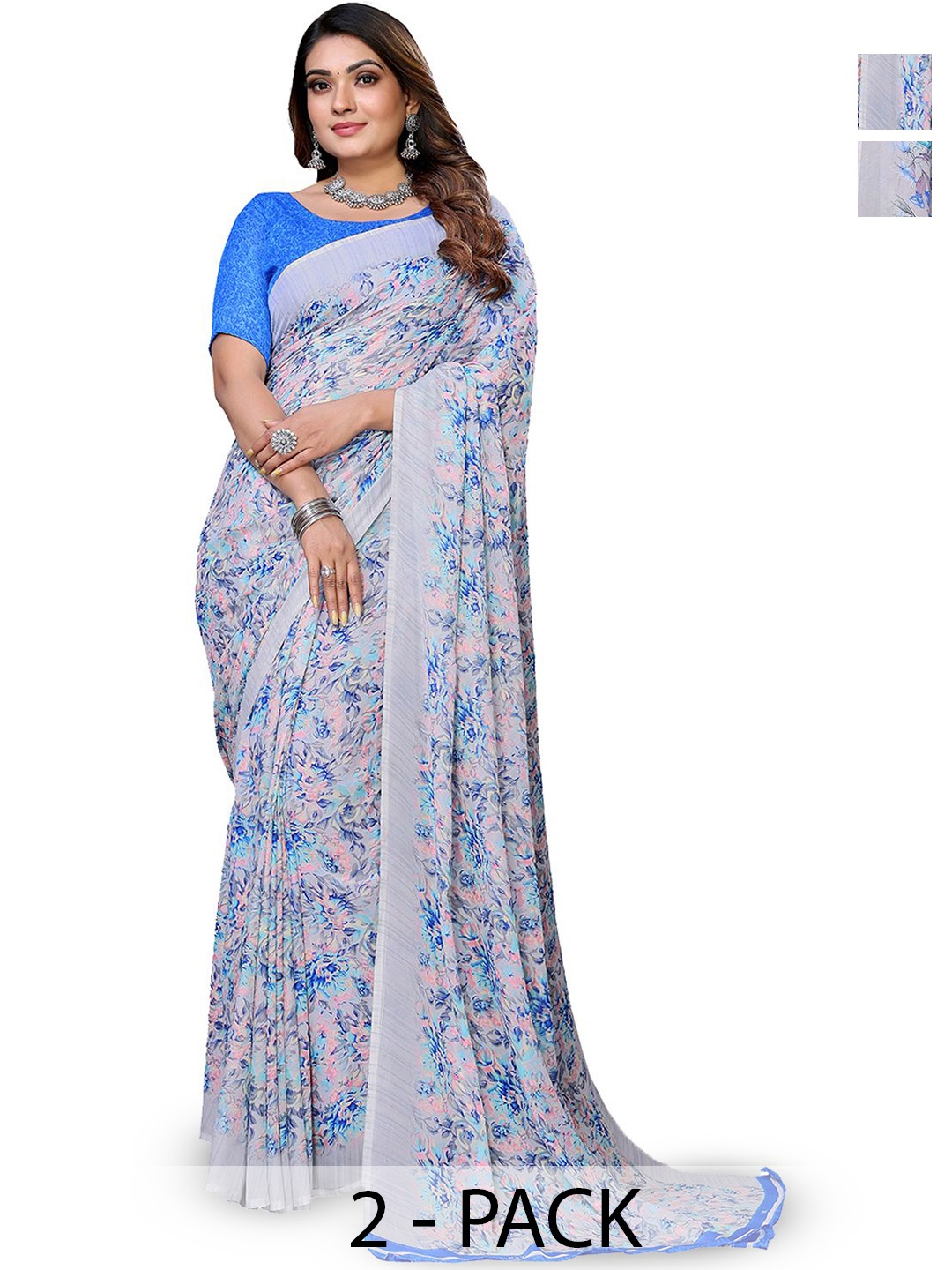 

Moda Rapido Floral Poly Georgette Saree, Grey