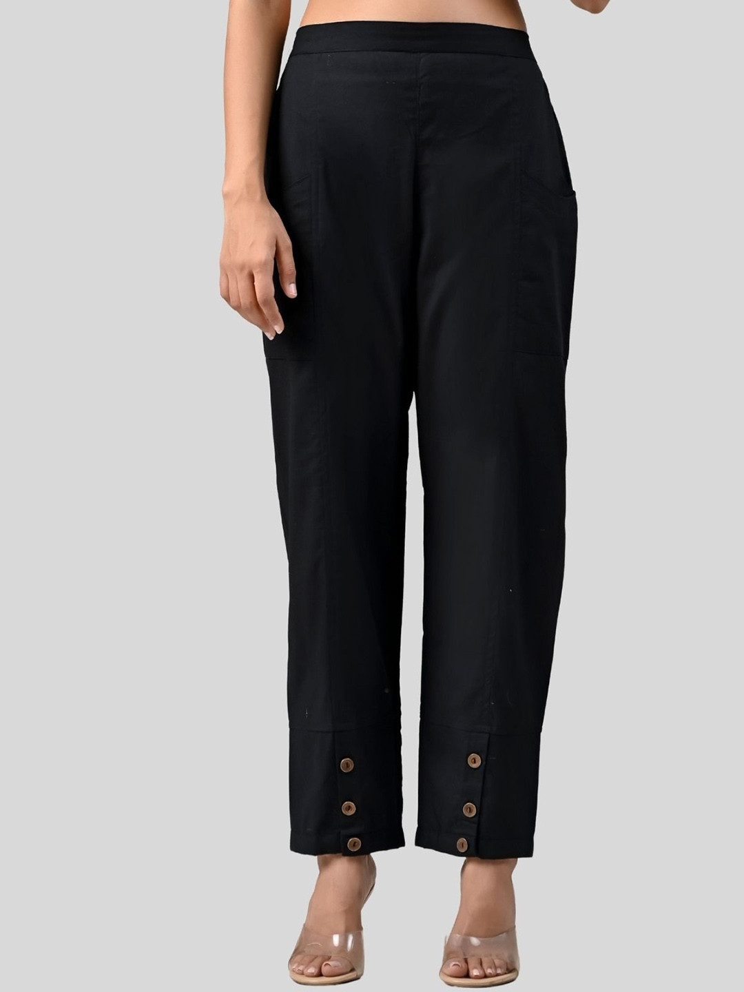

GiftyBasket Women Relaxed Fit Cargos Trousers, Black