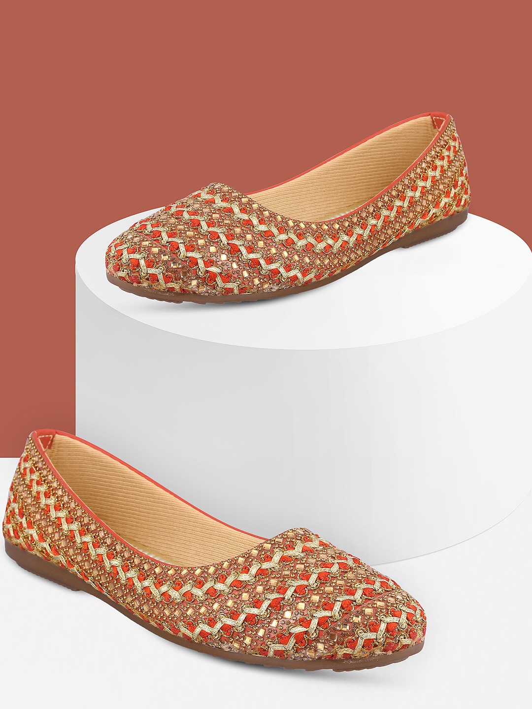 

RG Collections Women Embellished Ballerinas Flats, Red