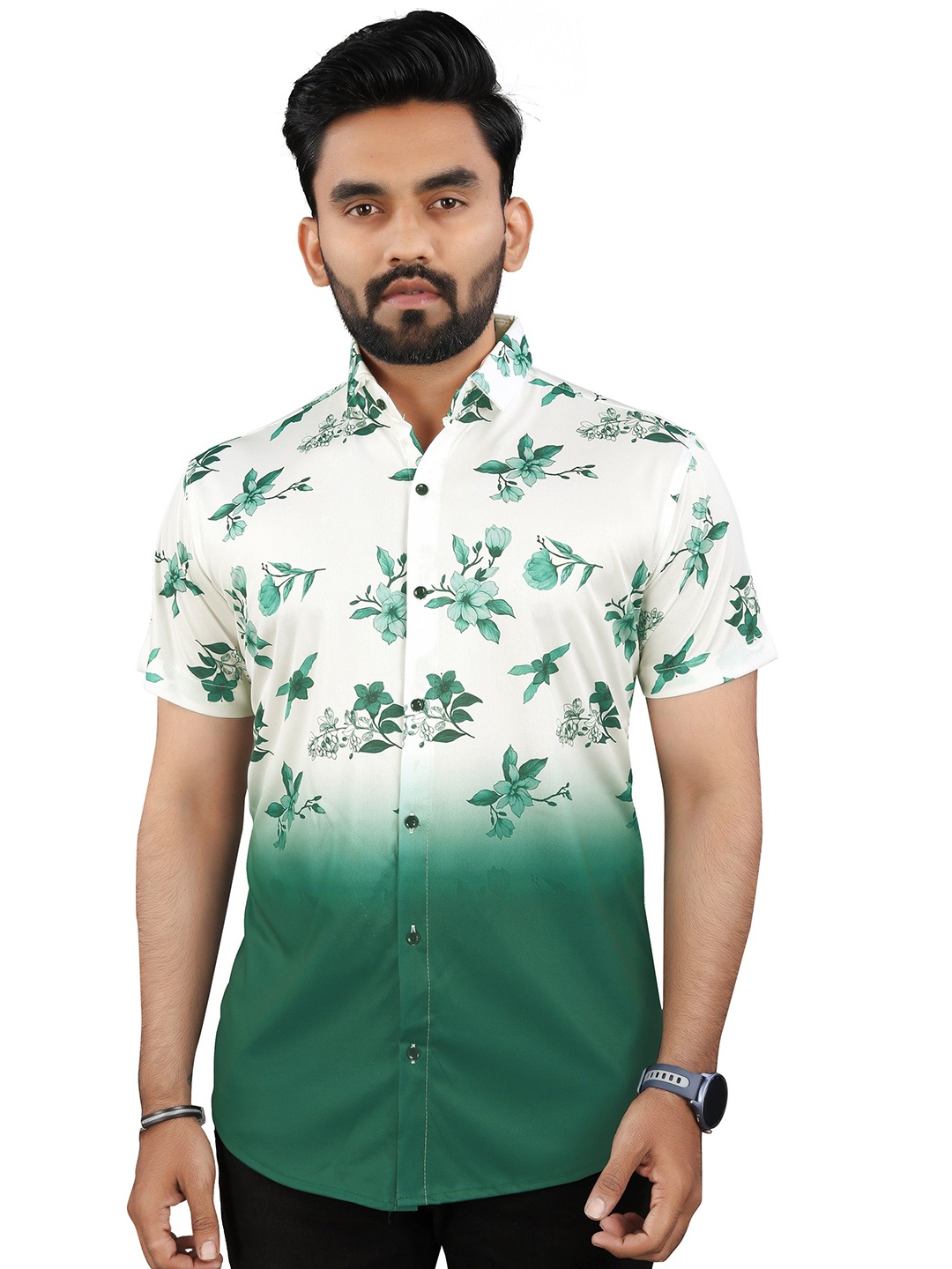 

Fashion FRICKS Men Classic Floral Opaque Printed Casual Shirt, Green