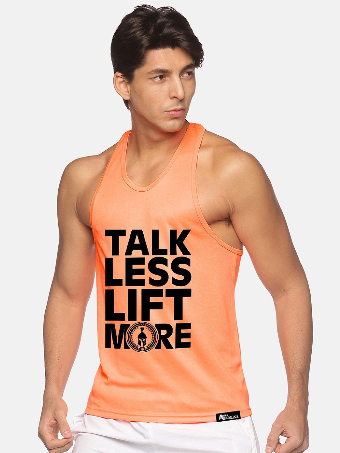 

Anax Aesthetics Men Polyester Dri-Fit Printed Sleeveless Sando Gym Vest Stringer Tank Top, Orange