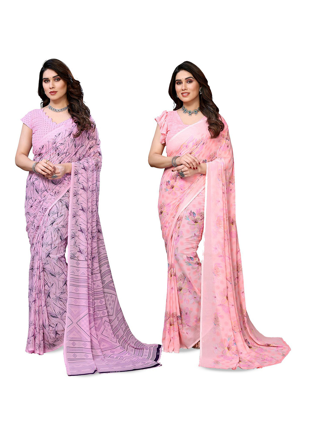 

Moda Rapido Floral Poly Georgette Saree, Pink