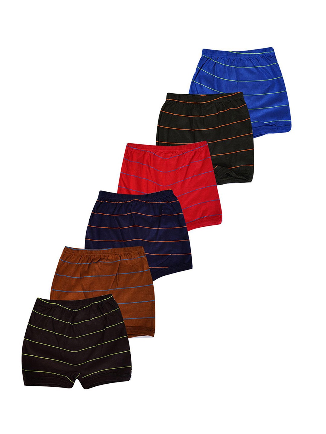

YELLOWDELIGHT Infant Girls Pack Of 6 Striped Cotton Boy Shorts, Blue