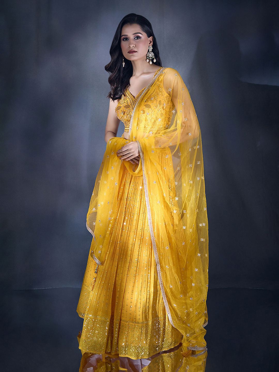 

Alaya Advani Embroidered Beads and Stones Ready to Wear Lehenga & Blouse With Dupatta, Yellow