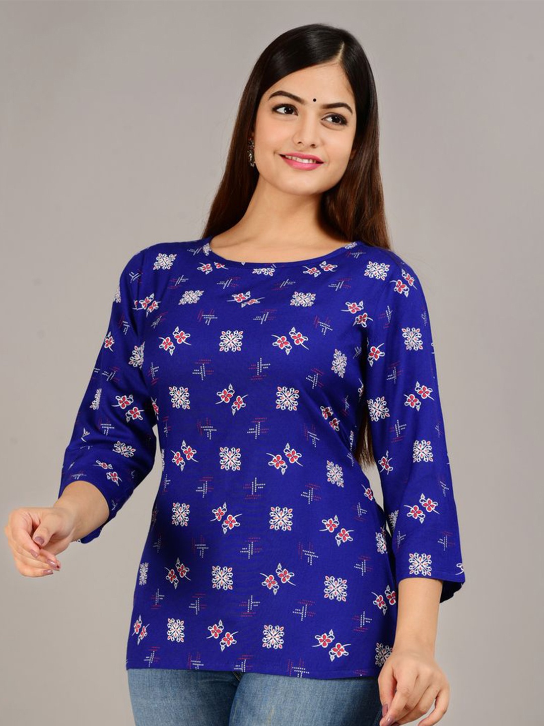 

AYUSH TEXTILES Floral Print Top, Blue