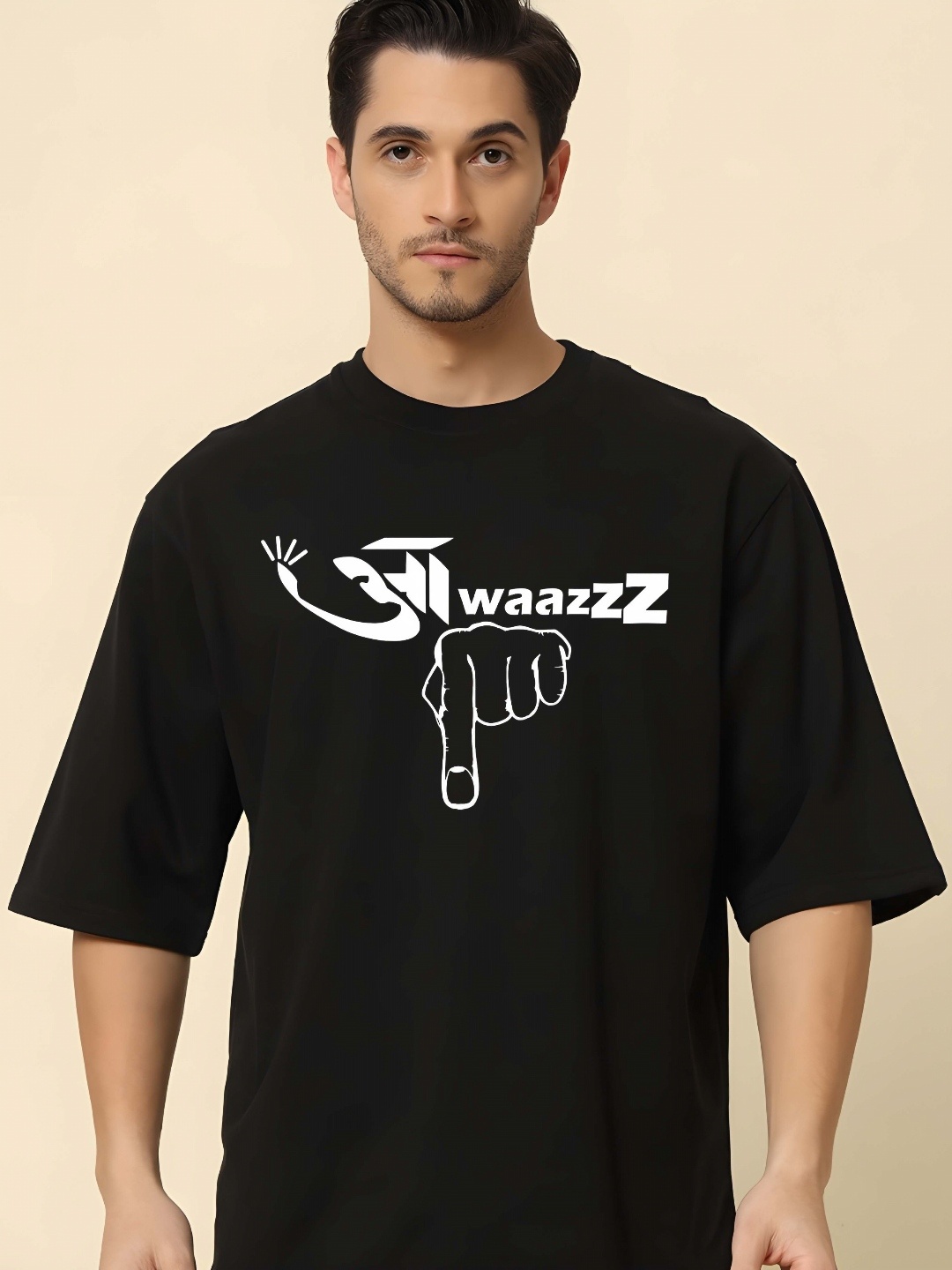 

Krimmple Men Drop-Shoulder Sleeves Pure Cotton T-shirt, Black