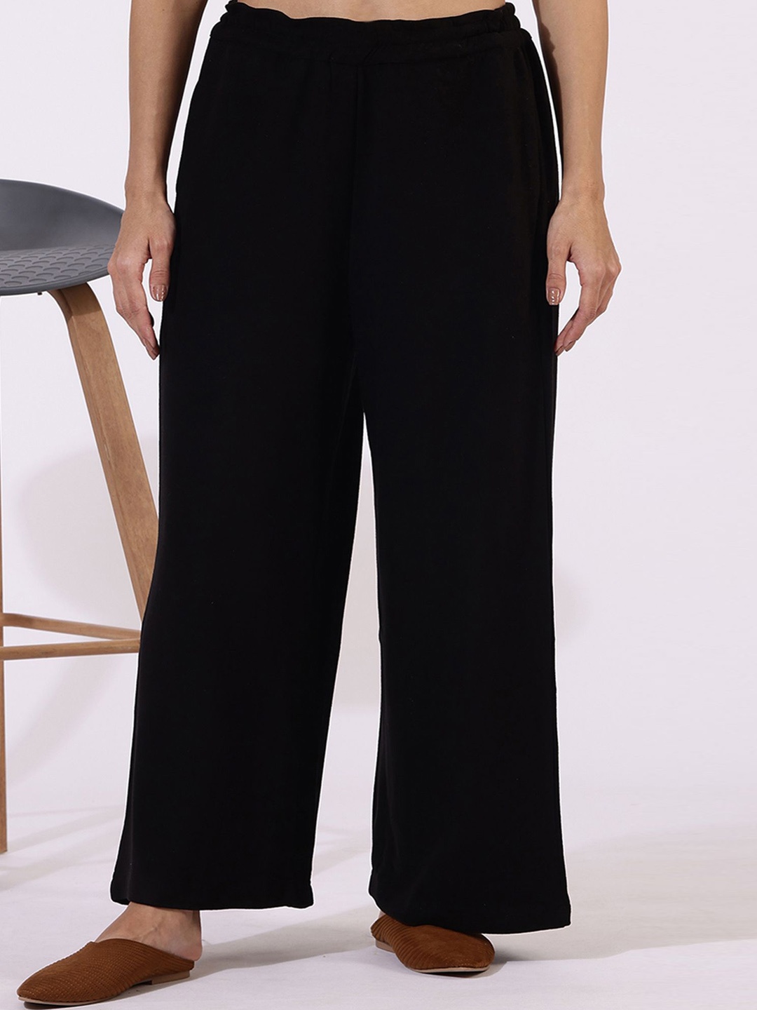 

W Women Regular Fit Parallel Trousers, Black