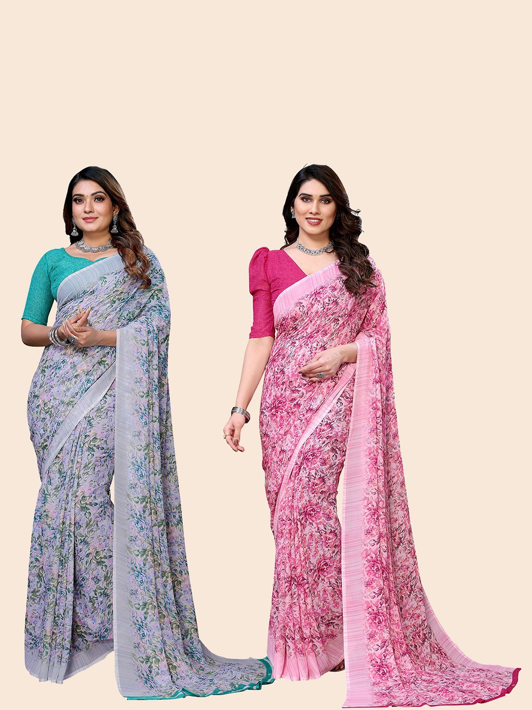 

Moda Rapido Floral Poly Georgette Saree, Grey