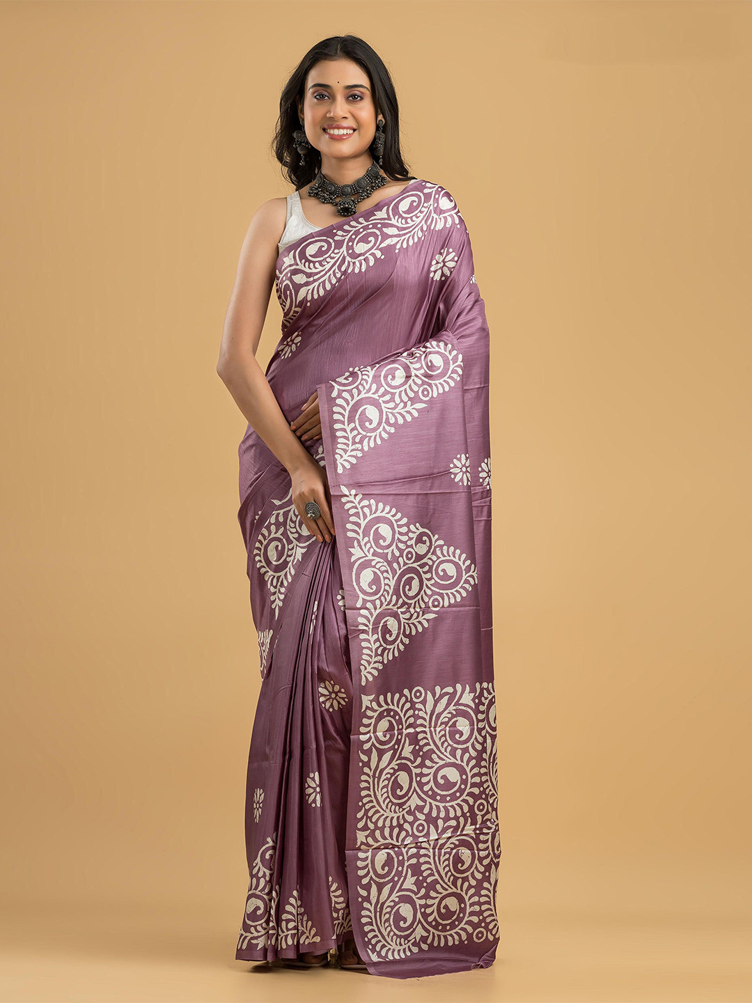 

Dheu Batik Printed Block Print Saree, Mauve