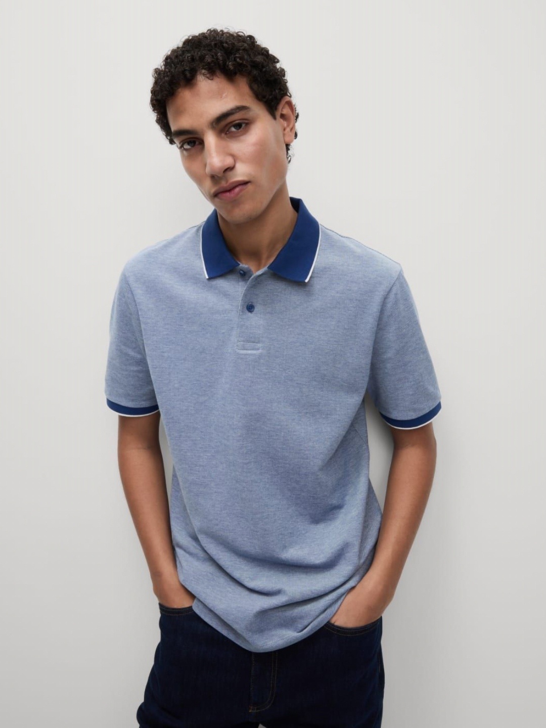 

Marks & Spencer Men Solid Polo Collar Cotton T-shirt, Blue