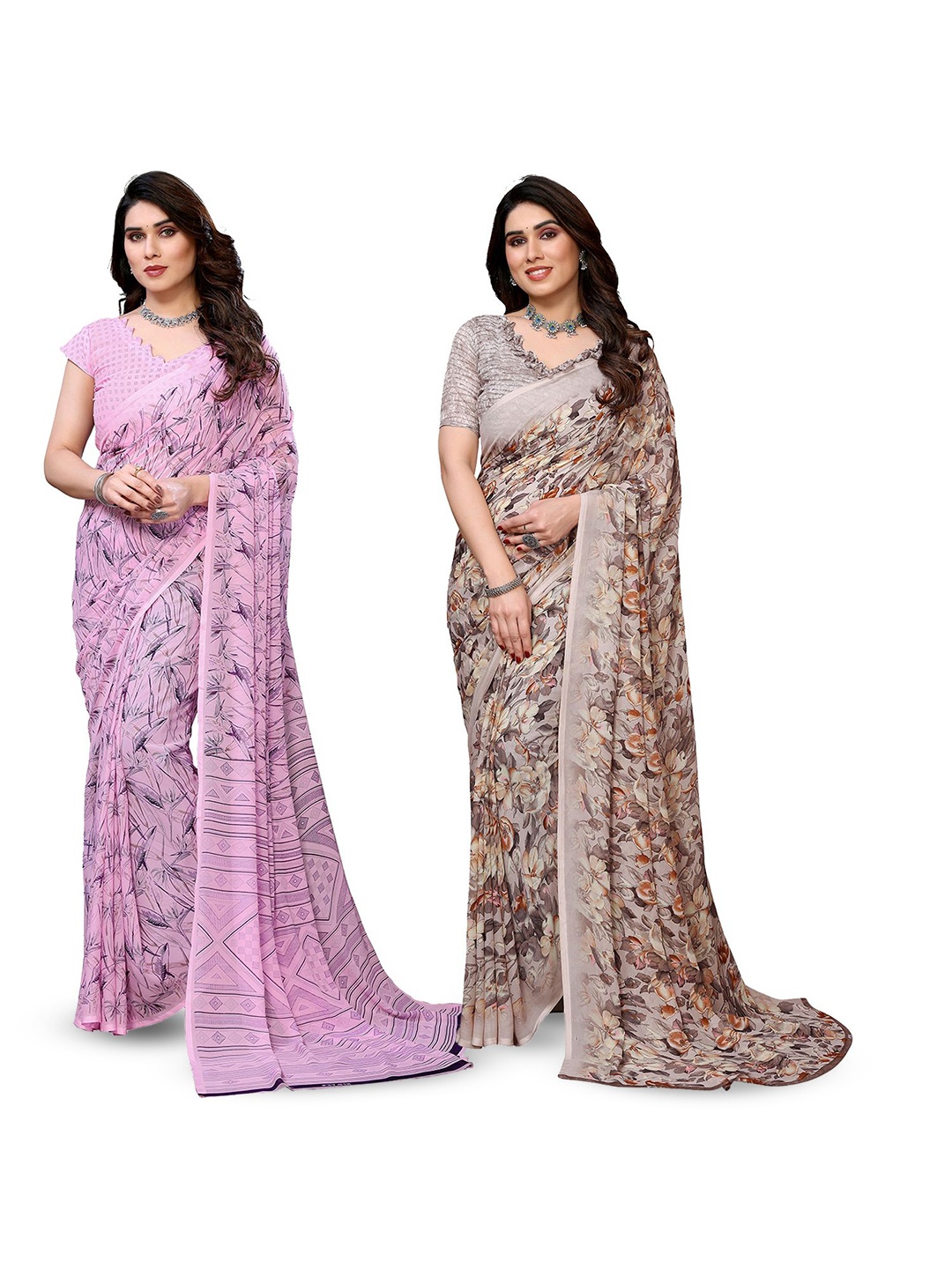 

Moda Rapido Floral Poly Georgette Saree, Pink