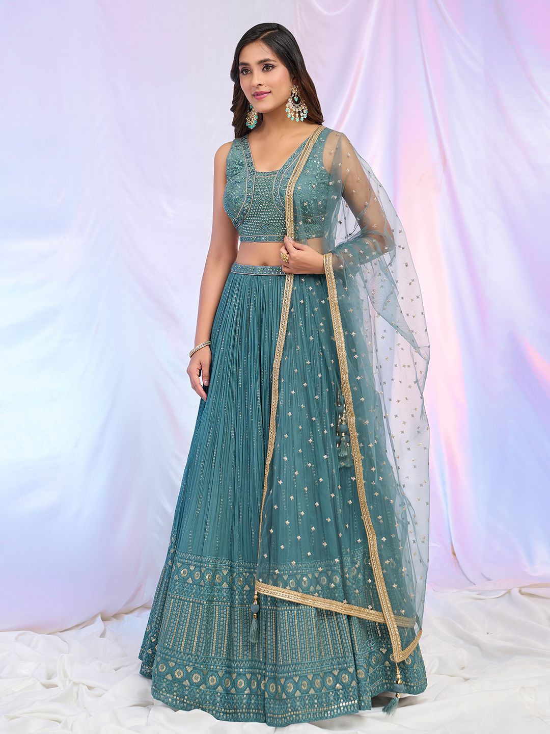 

Alaya Advani Embroidered Sequinned Ready to Wear Lehenga & Blouse With Dupatta, Blue