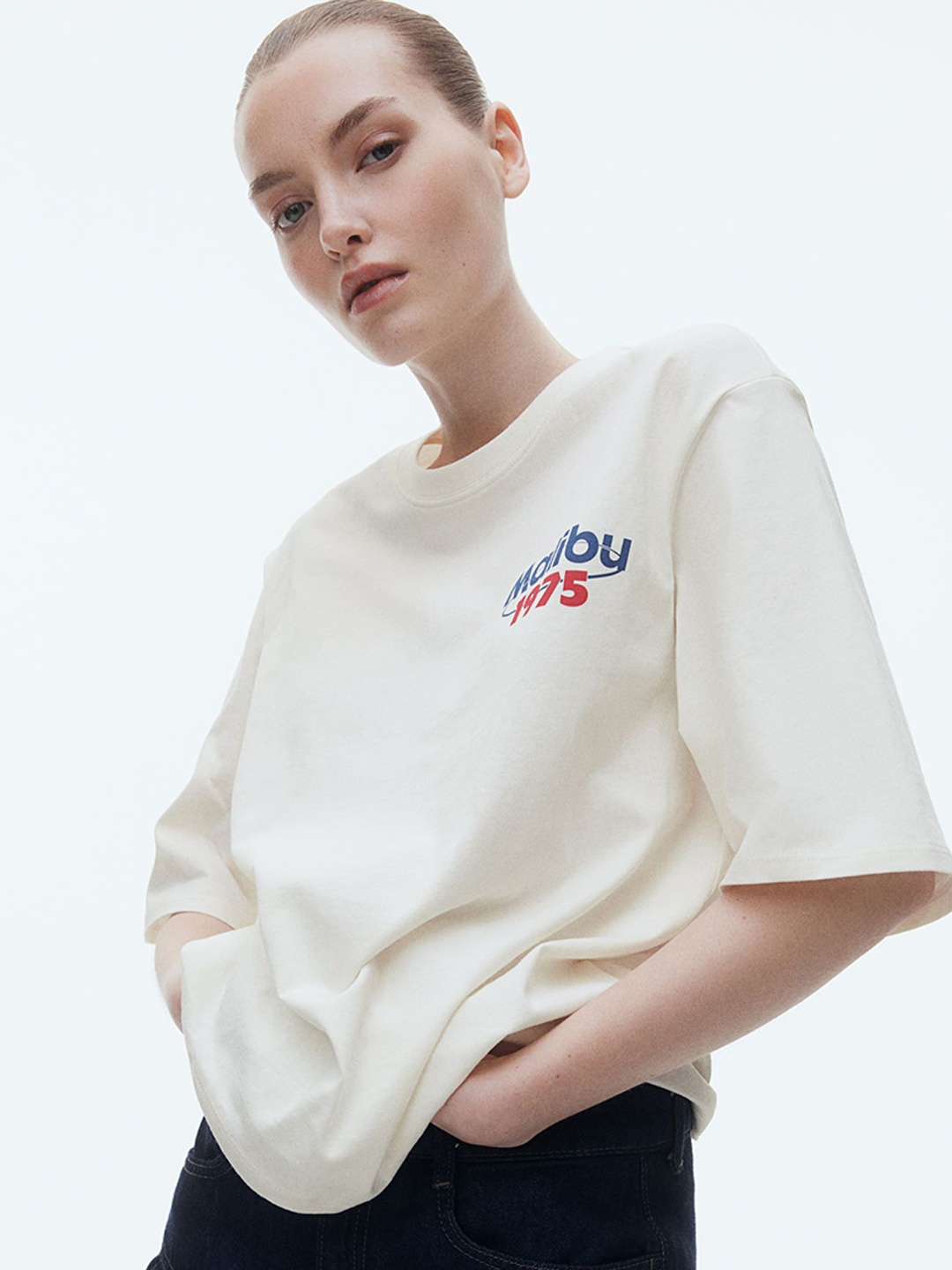 

H&M Oversized Motif-Detail T-shirt, White