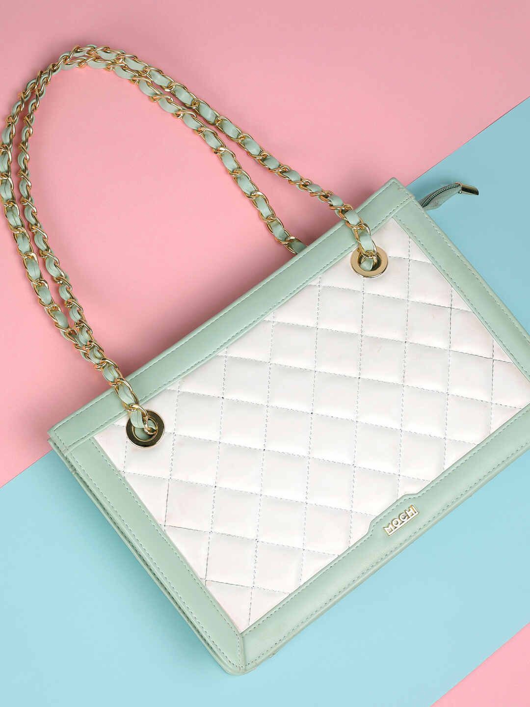 

Mochi Checked Bucket Shoulder Bag with Quilted, Green