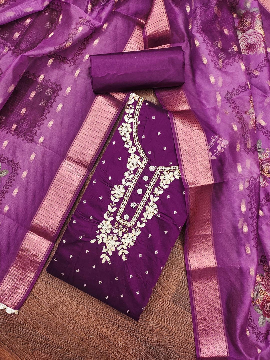 

Maroosh Embellished Unstitched Dress Material, Violet