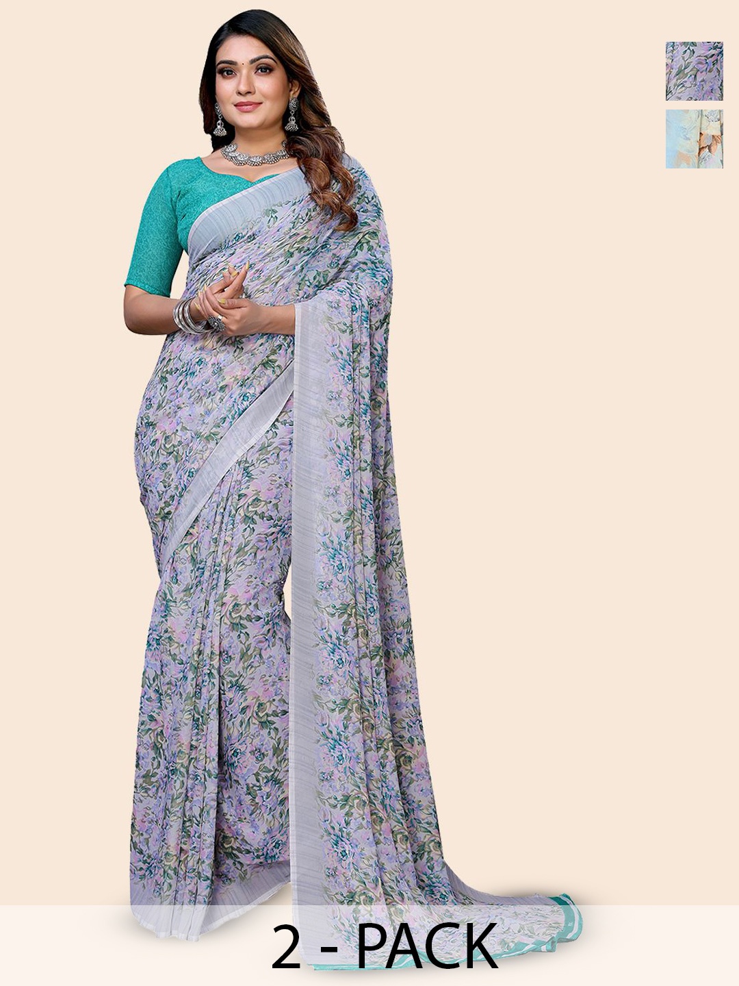 

Moda Rapido Floral Poly Georgette Saree, Blue