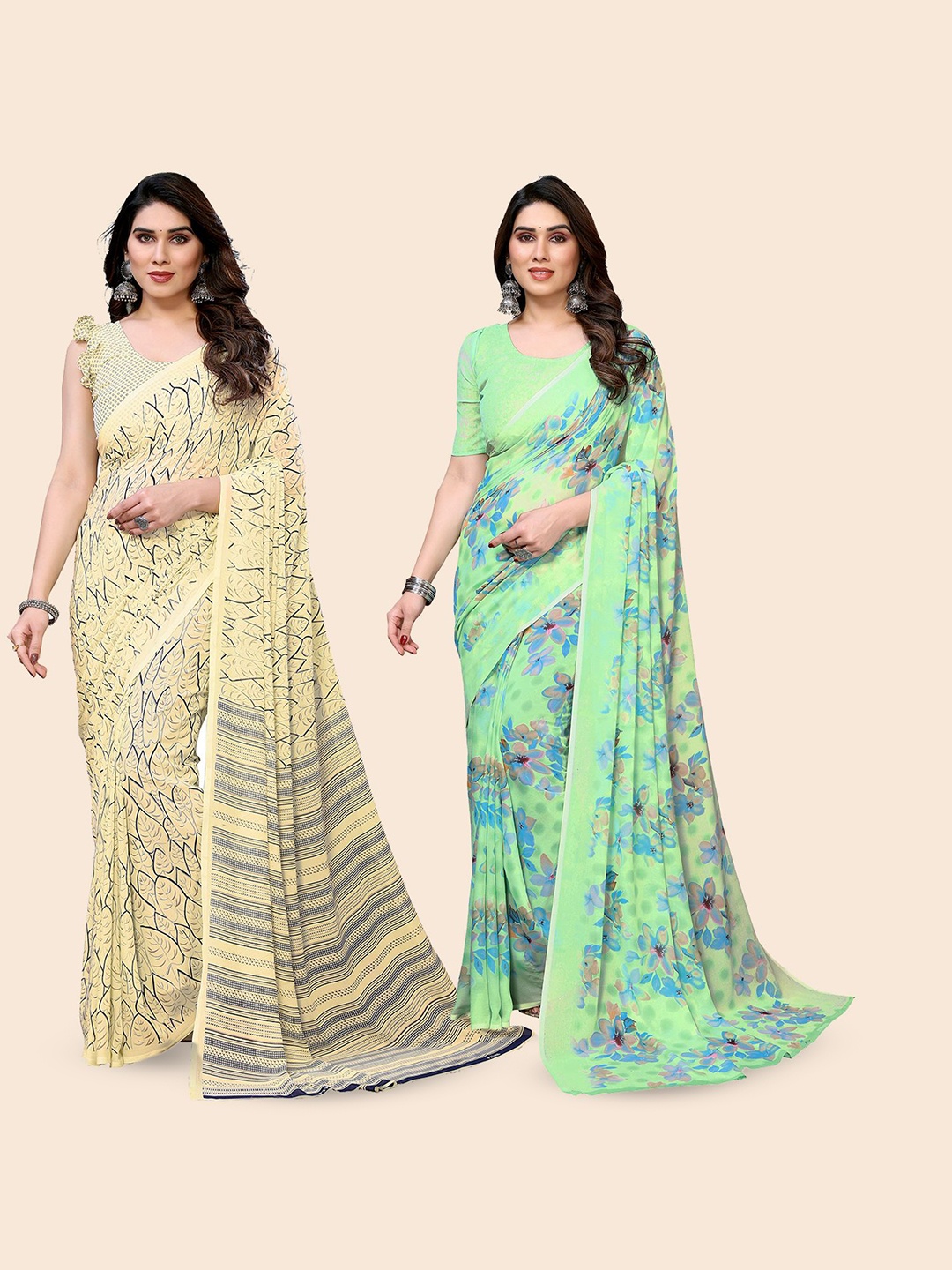 

Moda Rapido Floral Poly Georgette Saree, Green