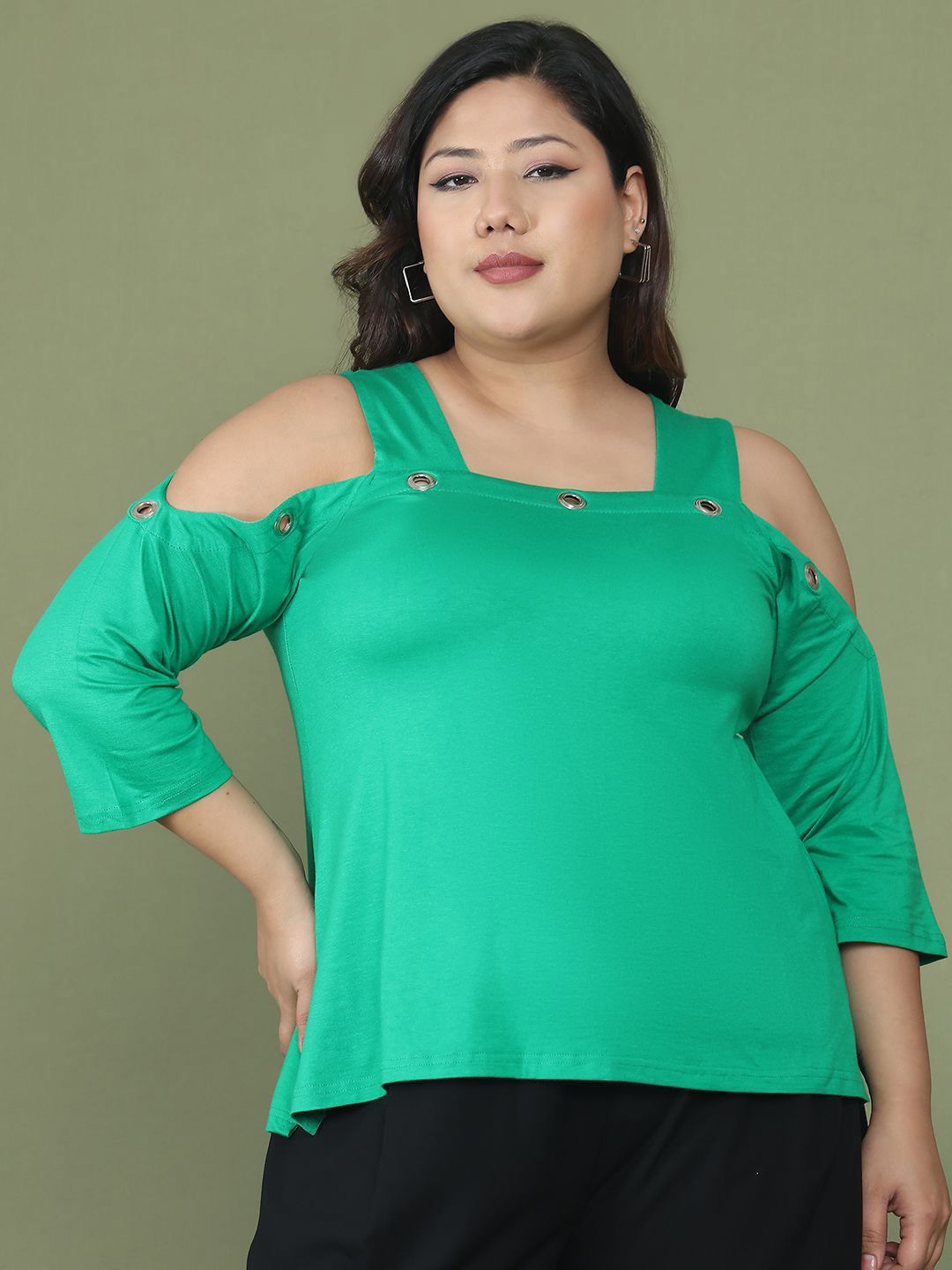 

theRebelinme Women Shoulder Straps Plus Size Top, Green