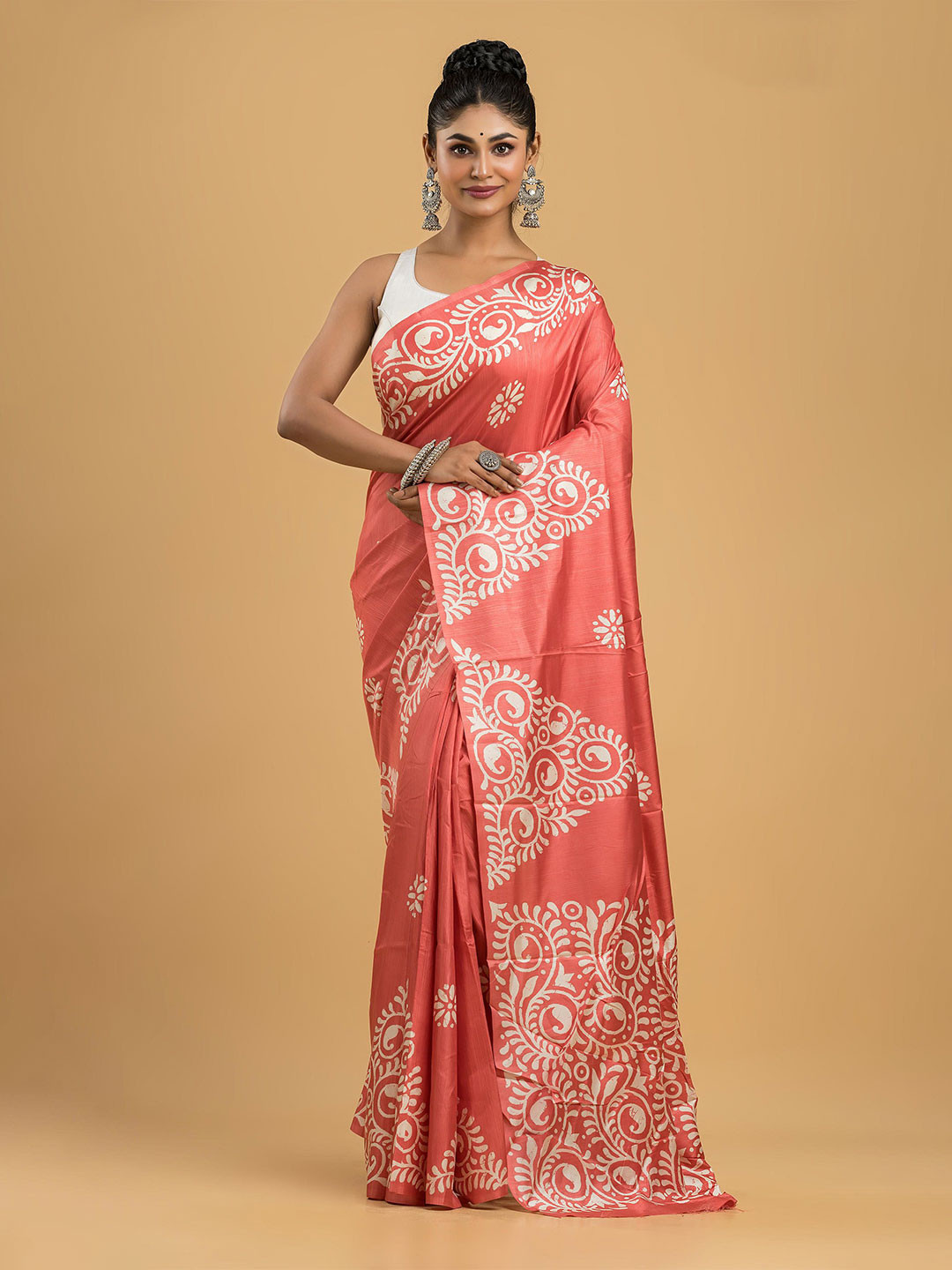 

Dheu Batik Block Print Saree, Pink
